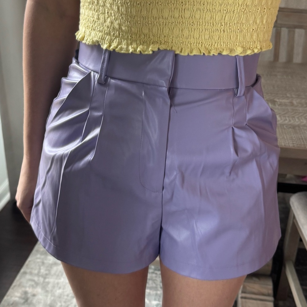 Lavender Purple Faux Leather Women's Shorts - Picture 14 of 16